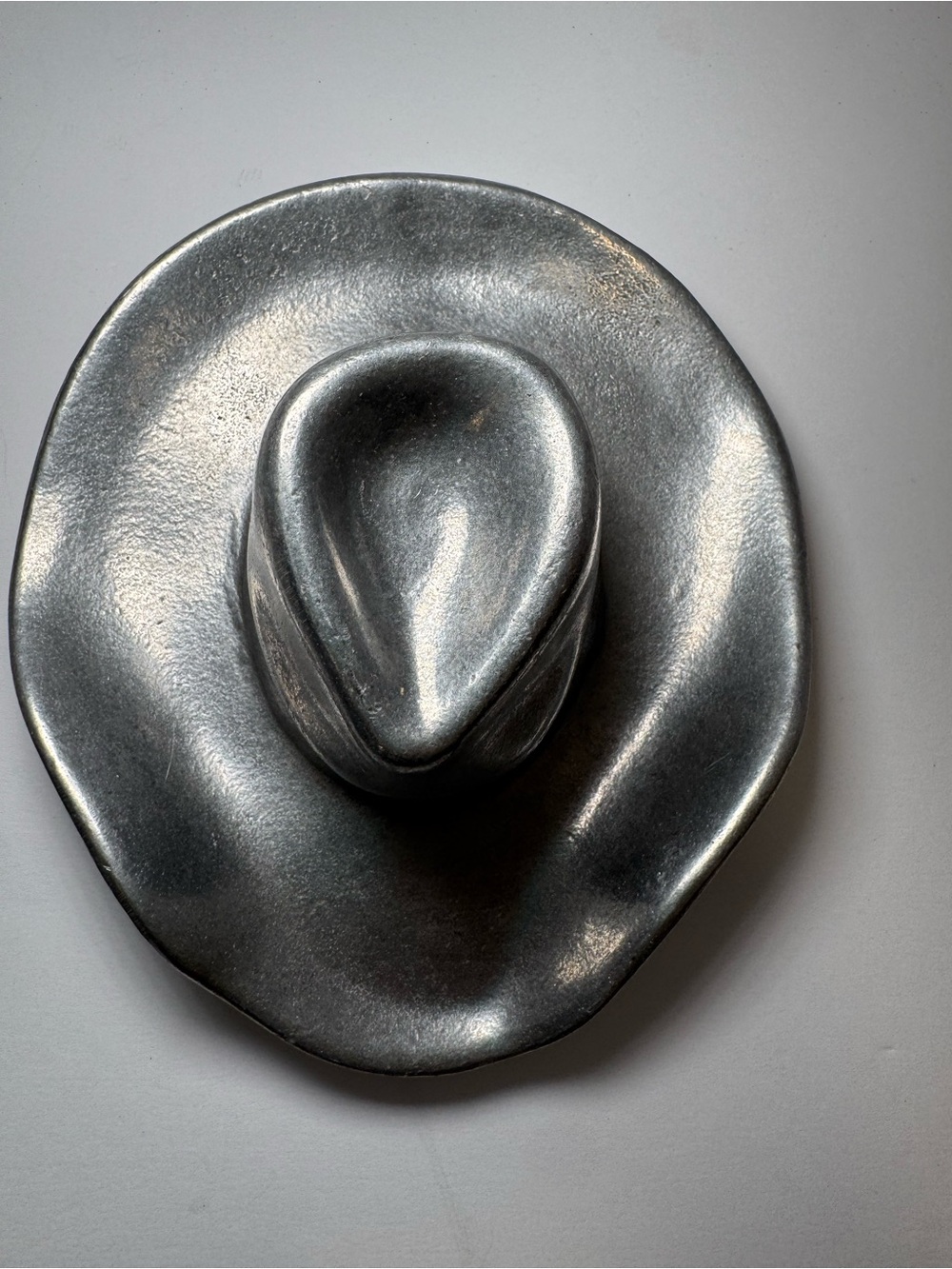 Vintage 1970s Metzke Pewter Cowboy Hat Paperweight Trinket Dish Western Decor